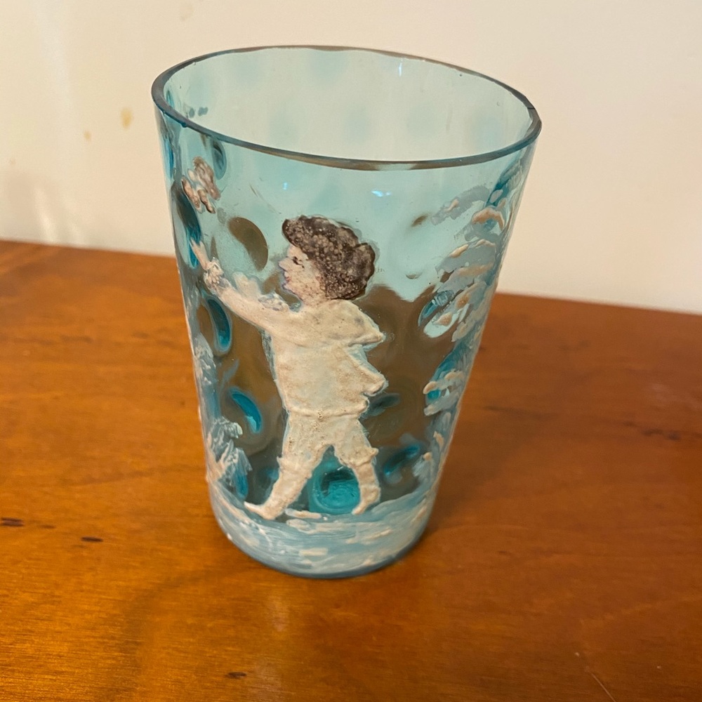 •Antique• Mary Gregory Hand Painted Blue Tumbler
